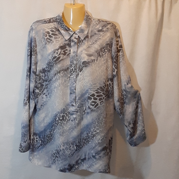 Chico's Womens Large Top Cool Ocelet Jody Blue Print Popover Tunic - Picture 2 of 10